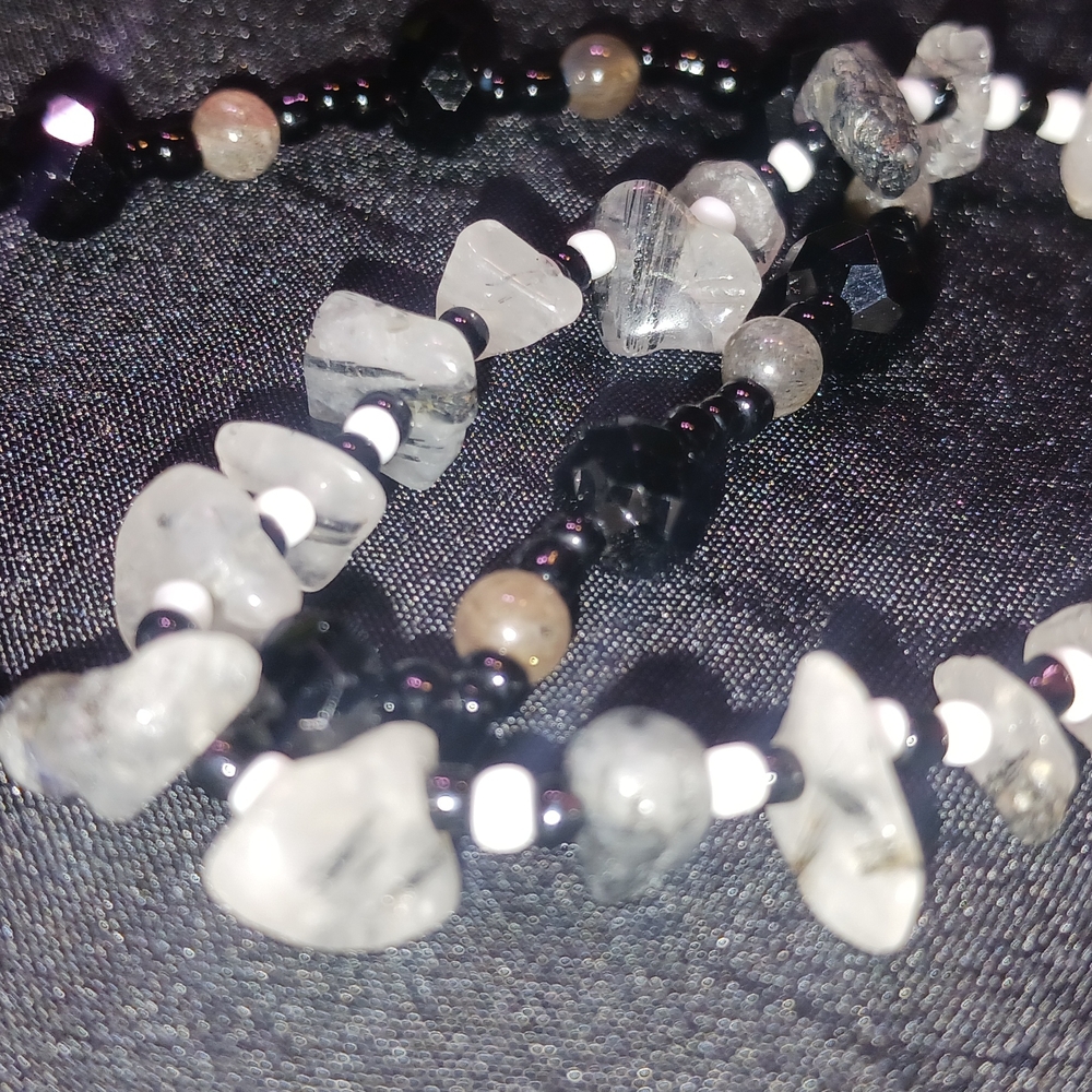 Black and White Beaded Bracelet set with Varied Textures